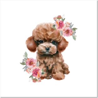 Cute Miniature Toy Poodle With Flowers Watercolor Art Posters and Art